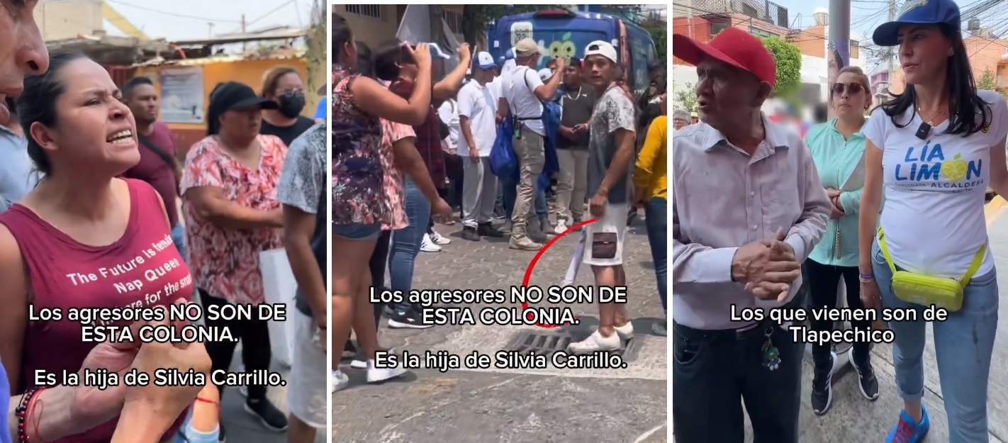 Invasores de la Barranca de Tlapechico invadieron la campaña de Lía Limón durante un recorrido por la colonia Margarita Maza de Juárez. Los agresores, identificados con el grupo de Silvia Carrillo, lanzaron huevos y agredieron verbalmente a vecinos, a la candidata y a su equipo. FOTO: Especial