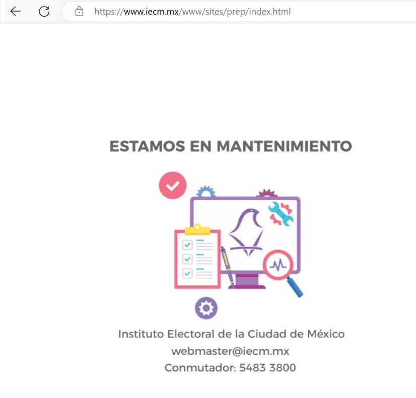 Ya en esta etapa democrática de México, como no ocurría desde su creación, en 1999, al Instituto Electoral de la Ciudad de México se le cayó y calló el sistema, de manera literal. FOTO: Captura de pantalla