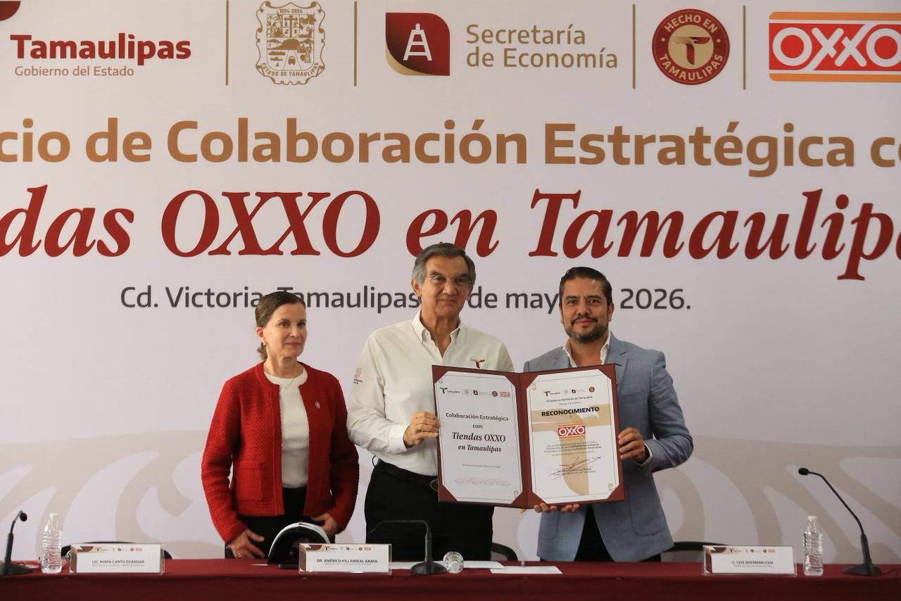 Al atestiguar el anuncio de inversión por 300 millones de pesos y la apertura de 60 nuevas tiendas de la cadena OXXO en el estado -que generarán 450 empleos directos-, el gobernador de Tamaulipas, Américo Villarreal Anaya, sostuvo que esta decisión refleja la confianza de las empresas en las condiciones de desarrollo y seguridad que hay en la entidad. FOTO: Especial